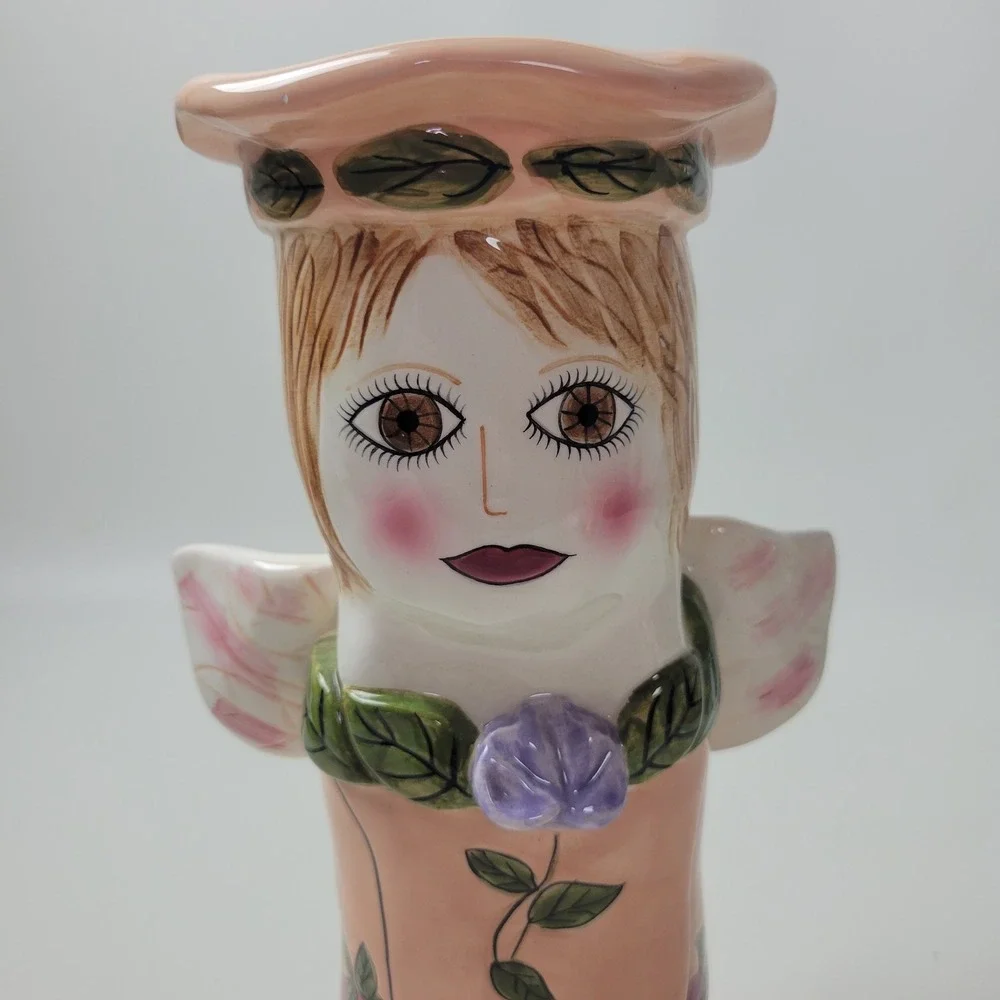 Bella Casa by Ganz Susan Paley Serena Ceramic Figural Bud Vase Peach Pink Angel